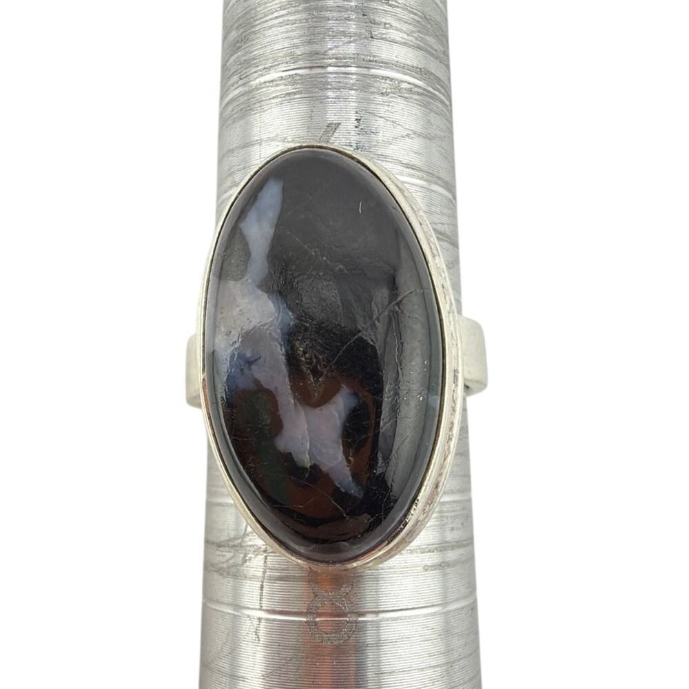Sterling Silver Oval Black Onyx Banded Ring Size 7